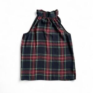 J. Crew Plaid Sleeveless High-Neck Top — Navy, Red & Green